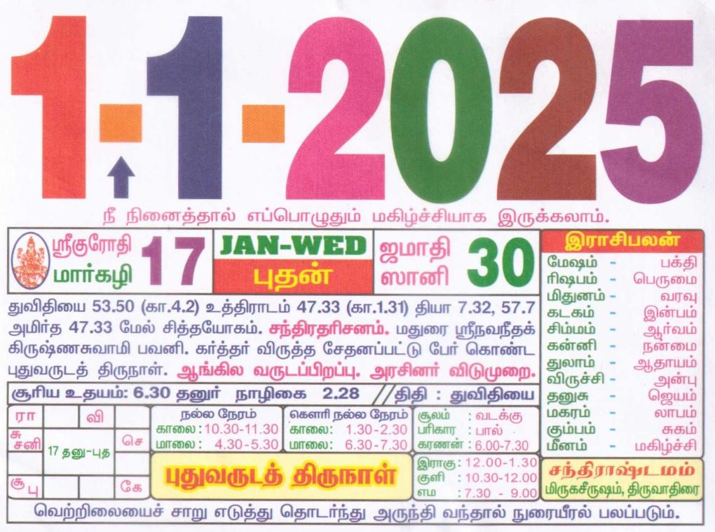 Tamil Calendar 01-01-2025