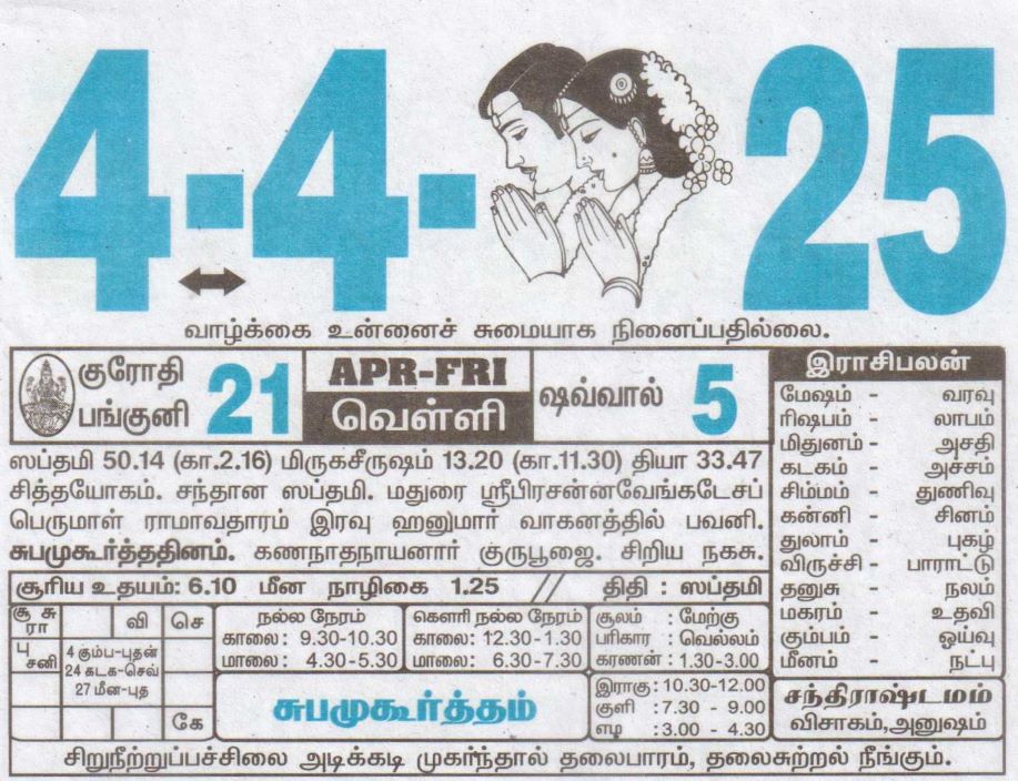 Tamil Calendar 04-04-2025