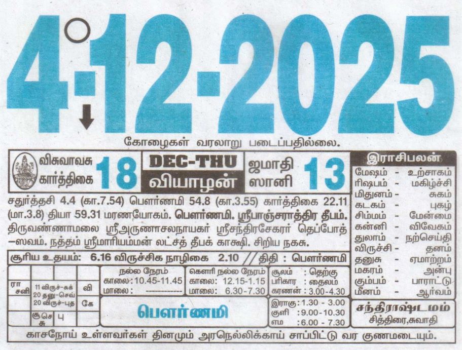 Tamil Calendar 04-12-2025