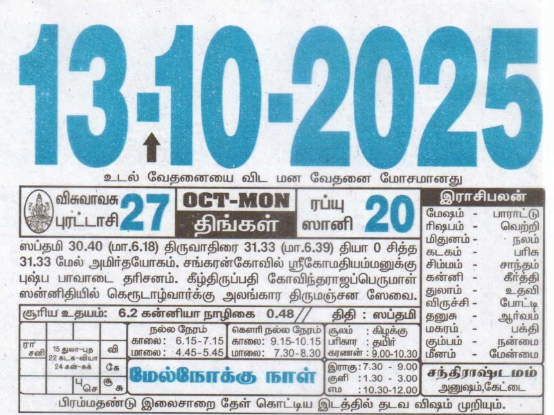 Tamil Calendar 13-10-2025