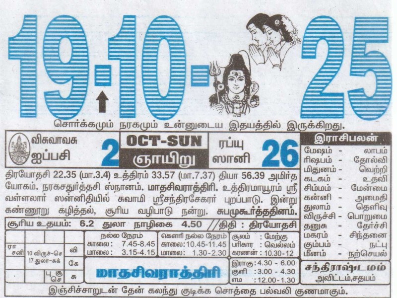 Tamil Calendar 19-10-2025